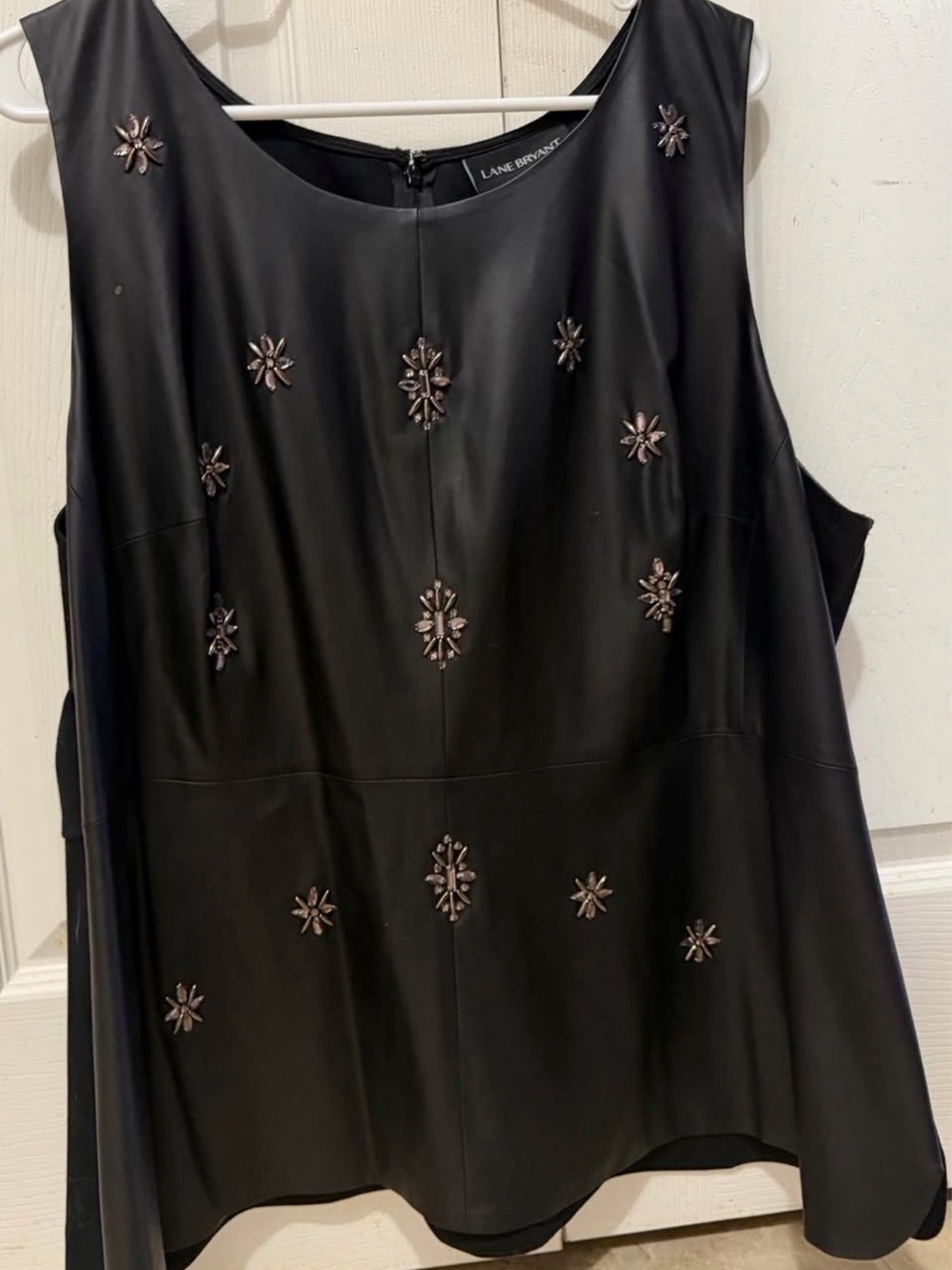 Lane Bryant Black Faux Leather Jewel-Embellished Tunic
